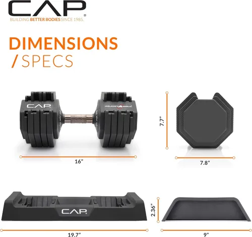 Vista 4 de CAP ADJUSTABELL - Juego de mancuernas ajustables de selección rápida de primera calidad para entrenamiento de fuerza, individuales y pares, 12.5