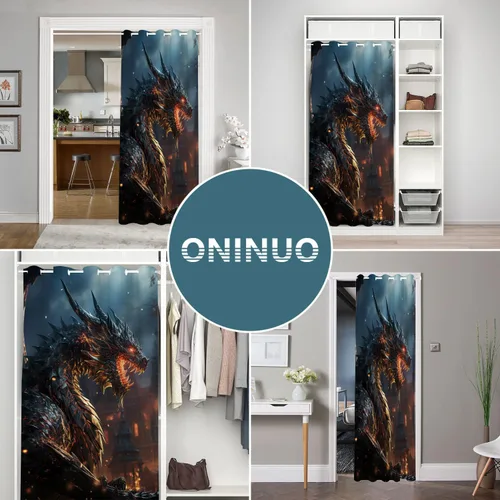 Vista 5 de Cortinas de puerta de dragón para puertas, mágica cortina opaca medieval de animales de fantasía para armario de dormitorio de niños, con ojales