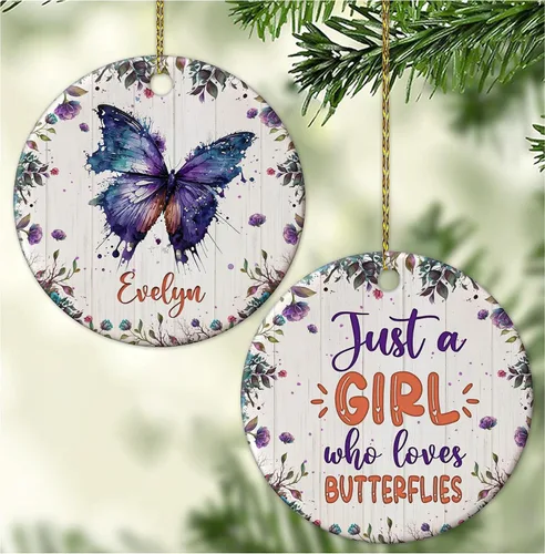 Vista 10 de Hyturtle Adorno de Navidad personalizado para amantes del panda rojo, adorno de cerámica con nombre personalizado de Just A Girl Who Loves Red