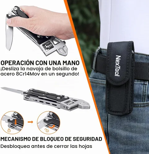 Vista 6 de NEXTOOL W4 - Llave de trinquete ajustable multiherramienta de 11 en 1, herramienta plegable EDC con alicates, cuchillo, sierra y destornillador