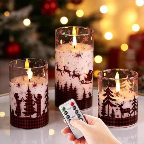 Vista 9 de Eywamage Juego de 3 velas LED sin llama de cristal gris ahumado con control remoto, parpadeantes que funcionan