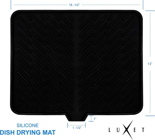 Vista 7 de Luxet Alfombrilla de silicona para secar platos con borde de drenaje integrado, almohadilla de secado higiénica, bandeja resistente compacta y fácil