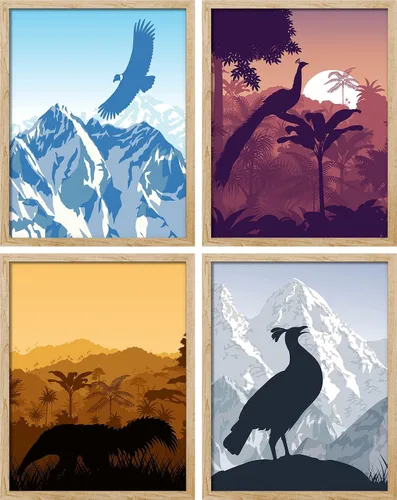Vista 123 de SIGNWIN Marco de arte de pared de jirafa de safari africano, juego de 4 impresiones coloridas de paisaje, decoración de pared de naturaleza