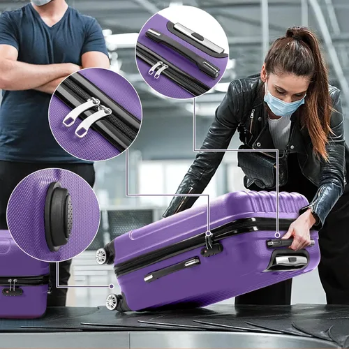 Vista 6 de Karl home Juego de 3 maletas de mano rígidas con ruedas giratorias y bloqueo TSA, equipaje portátil ligero de ABS para viajes, negocios