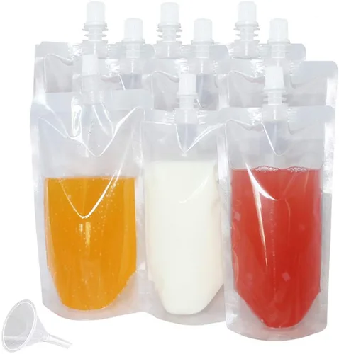 Vista 6 de 50 bolsas de bebidas, contenedor transparente para bolsas de batidos, bolsa de mano resistente a fugas y sellable, 8.4 onzas para botellas