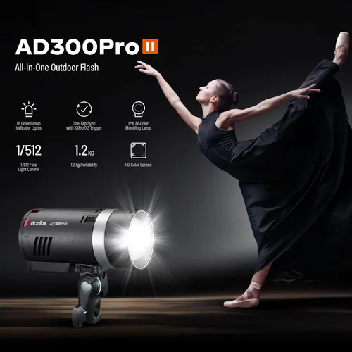 Vista 2 de GODOX AD300Pro II 300Ws Flash estroboscópico monolight, 2.4G TTL 1/8000 HSS 2.4G Flash inalámbrico TTL, 0.01-1.5s tiempo de reciclaje, 350 potencia