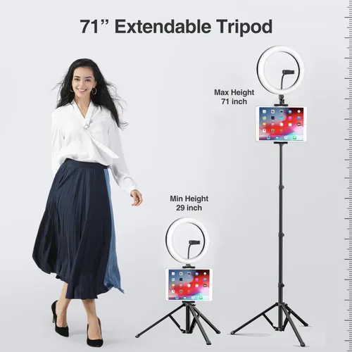 Vista 11 de Elitehood Anillo de luz de 12 pulgadas con soporte de trípode (72 pulgadas de alto) y soporte para iPad/teléfono, luces LED de círculo para selfie