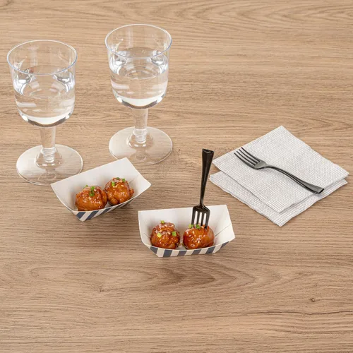 Vista 6 de Restaurantware Bio Tek 2 onzas Botes de comida desechables de 400 bandejas de papel para alimentos - Botes de papel a prueba de grasa con diseño