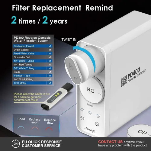 Vista 5 de Sistema de ósmosis inversa Frizzlife - Sistema de filtración de agua potable sin tanque de 400 GPD, filtro de ósmosis inversa de giro rápido bajo