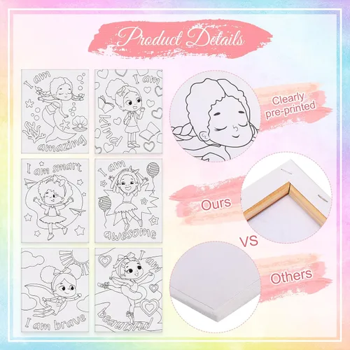 Vista 2 de Tatuo 6 lienzos predibujados para mujeres negras para pintar de 8 x 10 pulgadas, kit de pintura y sorbo de contorno estirado para adultos, regalos
