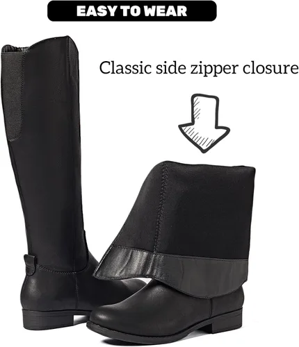Vista 2 de Botas altas hasta la rodilla para mujer, elegantes y cómodas, con punta redonda, cierre de cremallera lateral, para otoño e invierno para mujer