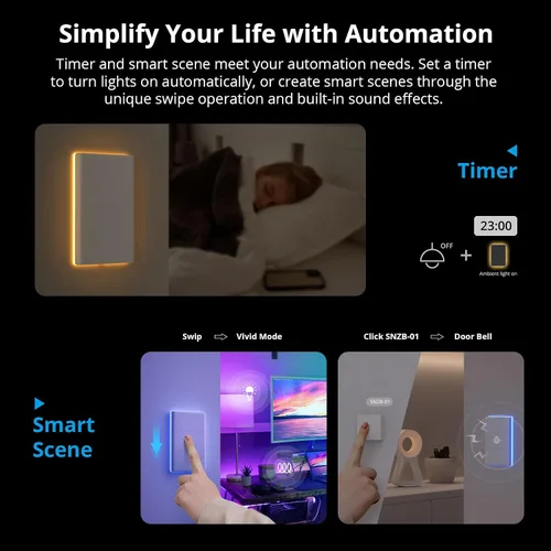 Vista 3 de SONOFF Interruptor de luz inteligente, interruptor WiFi de 2.4 GHz, requiere cable neutro, control de voz con Alexa y Google Home, botón táctil