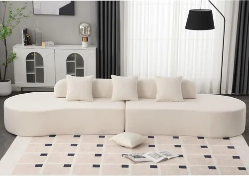 Vista 5 de Sofá curvo de 130.5 pulgadas para sala de estar, moderno sofá modular minimalista en nube, sofá de gran tamaño comprimido sin hueso de 3 plazas