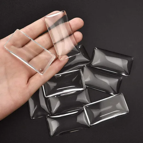 Vista 8 de DROLE Kit de ajuste de bisel de bandeja colgante con 30 piezas rectangulares de vidrio transparente con cúpula de cabujón de azulejos para hacer