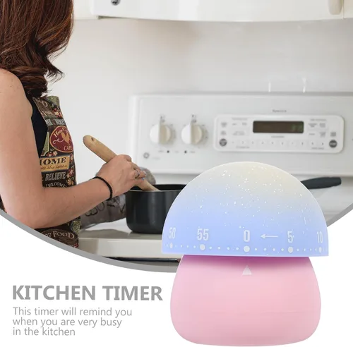 Vista 3 de VANZACK Mechanical Mushroom Kitchen Timer Pink, 60-Minute Mechanical Cooking Timer for Egg Boiling, Classroom and Home Time Management