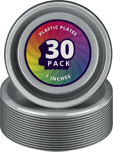 Vista 5 de DecorRack 30 platos de plástico pequeños, resistentes de 7 pulgadas desechables, color negro
