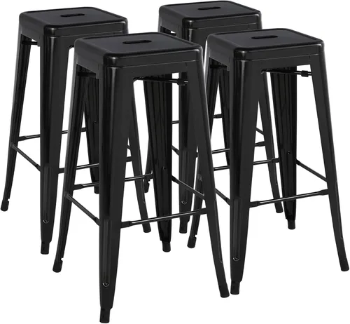 Vista 12 de Yaheetech Taburetes de bar de 24 pulgadas de altura de mostrador, juego de 4 taburetes de metal industriales, sillas modernas apilables sin espalda