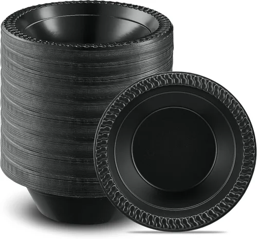 Vista 17 de PLASTICPRO 100 cuencos de plástico negros ligeros de 5 onzas, cuencos pequeños de plástico para sopa, platos negros para ensalada y postre