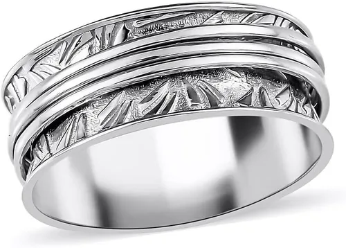 Vista 16 de 925 Sterling Silver Spinner Anxiety Fidget Ring for Women 3 rayas y flores