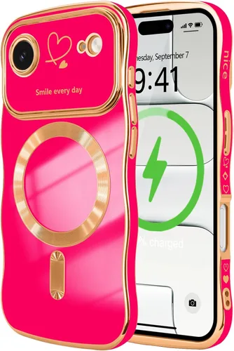 Vista 94 de LCHULLE - Funda magnética para iPhone 13 para mujeres y niñas, con forma ondulada, color azul bebé [Compatible with MagSafe] Cute Curly Wave, Love