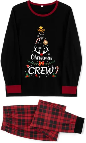 Vista 6 de Awoscut Pijamas de Navidad para la familia, conjunto de pijamas a juego con pantalones de rayas de Navidad para niños, mujeres y hombres