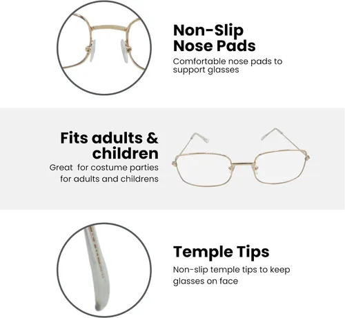 Vista 3 de 4E's Novelty Gafas de disfraz de anciana para niños y adultos, anteojos falsos rectangulares dorados, anteojos de anciana para el día 100
