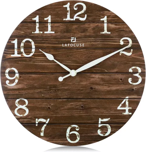 Vista 10 de Lafocuse Relojes de pared negros silenciosos de 12 pulgadas para decoración de cocina, sala de estar, reloj de pared rústico de madera, funciona