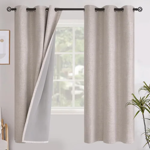 Vista 134 de YoungsTex - Cortinas opacas de lino para dormitorio, oscurecimiento de la habitación, cortinas con textura de lino, paneles con aislamiento térmico