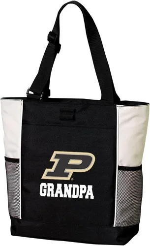 Vista 5 de Broad Bay Official Purdue Tote Bag Zippered Travel Carryall Boilermakers Logo, 600D Canvas, Adjustable Handles, Front Pocket, Side Mesh Pockets