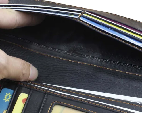 Vista 5 de Cartera larga de cuero para hombre con llavero