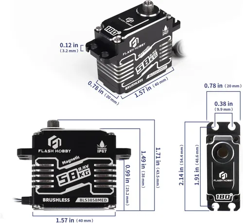 Vista 3 de FLASH HOBBY BLS3858MED 127.9 lbs 8.4V Servo Metal Gear 14Bit Encoder magnético sin escobillas Servo para piezas de tanque de barco de coche