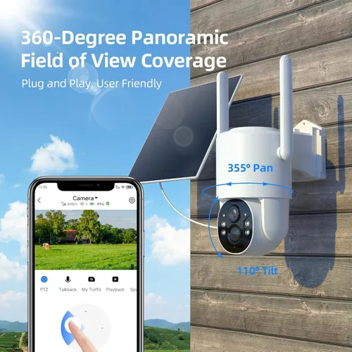 Vista 6 de Cámara de seguridad celular 4G LTE, cámara de seguridad sin WiFi, cámara solar de 2.5K para exteriores inalámbrica, vista en vivo de 360°, foco