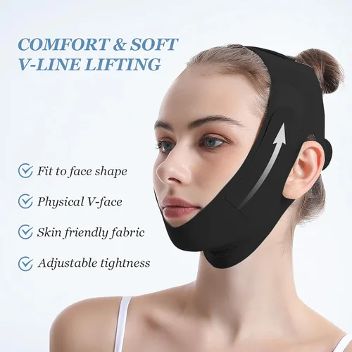 Vista 2 de Cinturón de elevación facial reutilizable, máscara de elevación de línea en V con correa para la barbilla para dormir, ejercitador de mandíbula
