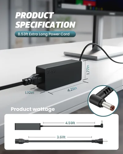 Vista 4 de Cable de fuente de alimentación para monitor de CC de 19 V para Asus Hp, pantalla LED HD reemplazo para HP 22cwa 23xi 23bw HP-Pavilion 20 pulgadas