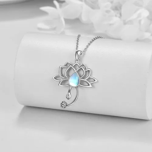 Vista 3 de YAFEINI Celtic Knot Butterfly Necklace Sterling Silver Moonstone Butterfly Lotus Pendant Jewelry Birthday Gifts for Women Girls