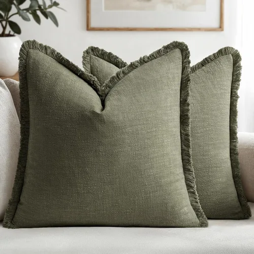 Vista 19 de MIULEE Juego de 2 fundas de almohada decorativas de lino neutro con flecos, fundas de cojín de estilo bohemio con borlas para sofá, cama, sala