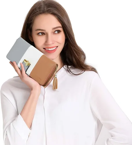Vista 6 de Billeteras para mujer con múltiples ranuras para tarjetas y espacioso compartimento, Casual, L, Caqui