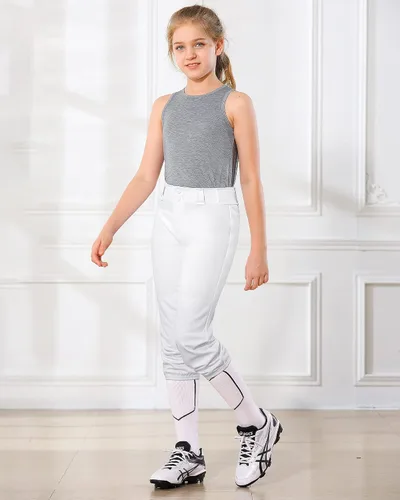 Vista 9 de Stelle Pantalones de sóftbol para niñas, pantalones de béisbol para jóvenes, pantalones de lanzamiento rápido con bolsillos, camiseta para niños