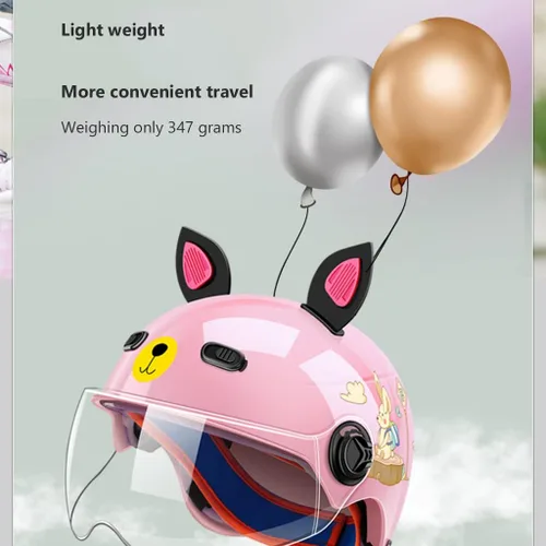 Vista 2 de Lindo casco de motocicleta para niños con orejas de gato, casco ultrafino de media cáscara para motocicleta, casco abierto para motociclista, casco