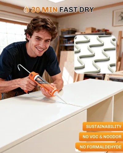 Vista 4 de WELLUCK Masilla de Silicona Color Almendra, Sellador de Silicona para Calafateo 100% Impermeable, Cartucho Flexible Adhesivo para Cocina, Baño