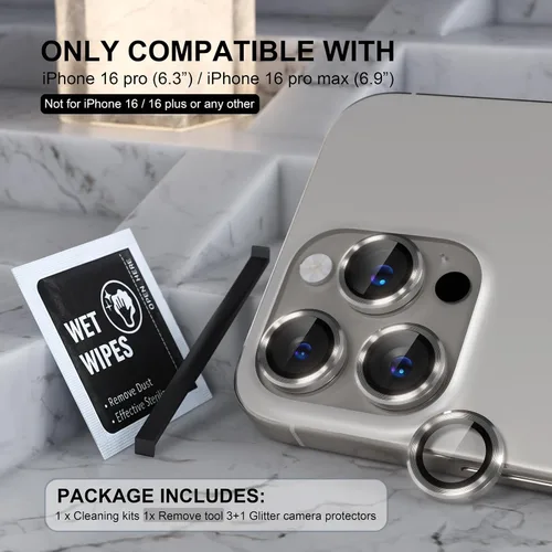 Vista 387 de Choiche Compatible para iPhone 16 Pro/iPhone 16 Pro Max Protector de Lente de Cámara, Vidrio Templado 9H Protector de Pantalla de Cubierta de Cámara