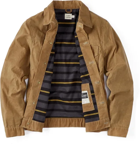 Vista 4 de Huckberry Flint and Tinder Chaqueta de Camionero Encerada con Forro de Franela para Hombre, Chaqueta para Hombre Resistente al Agua y a la Intemperie