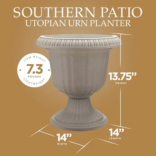 Vista 2 de Southern Patio Paquete de 2 macetas utópicas para urnas, maceta grande de 14 pulgadas para exteriores, accesorio ligero para jardín, entrada