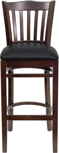 Vista 8 de Flash Furniture HERCULES Series - Taburete vertical para restaurante de madera de nogal, asiento de vinilo negro Asiento de vinilo negro/marco