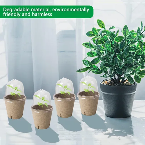 Vista 6 de EBaokuup 40 macetas biodegradables para siembra, macetas de vivero de plantas de 3.1 pulgadas con cúpula de humedad, macetas de turba para plantas