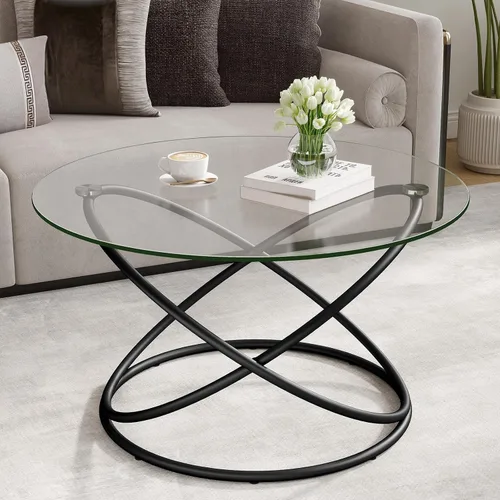 Vista 16 de BECHAEO Juego de 2 mesas auxiliares redondas de cristal, mesa auxiliar moderna de 19.7 pulgadas con mesa de vidrio templado, mesa auxiliar única