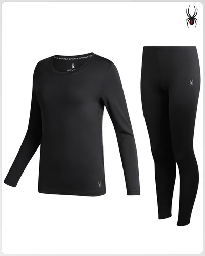 Vista 2 de Spyder Conjunto de ropa interior térmica para mujer, 2 piezas con forro Negro