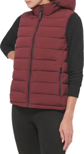 Vista 2 de Calvin Klein Chaleco acolchado de tela elástica con capucha para mujer