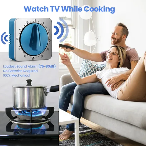 Vista 7 de Temporizadores de Cocina para Cocinar, Reloj Temporizador de Cocina de Chef con Alarma Fuerte, Temporizador de Escritorio 100% Mecánico - No