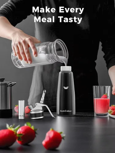 Vista 8 de Dispensador profesional de crema batida de aluminio de 16.9 fl oz / 1 pinta, batidor de crema a prueba de fugas con 3 puntas de decoración, probado